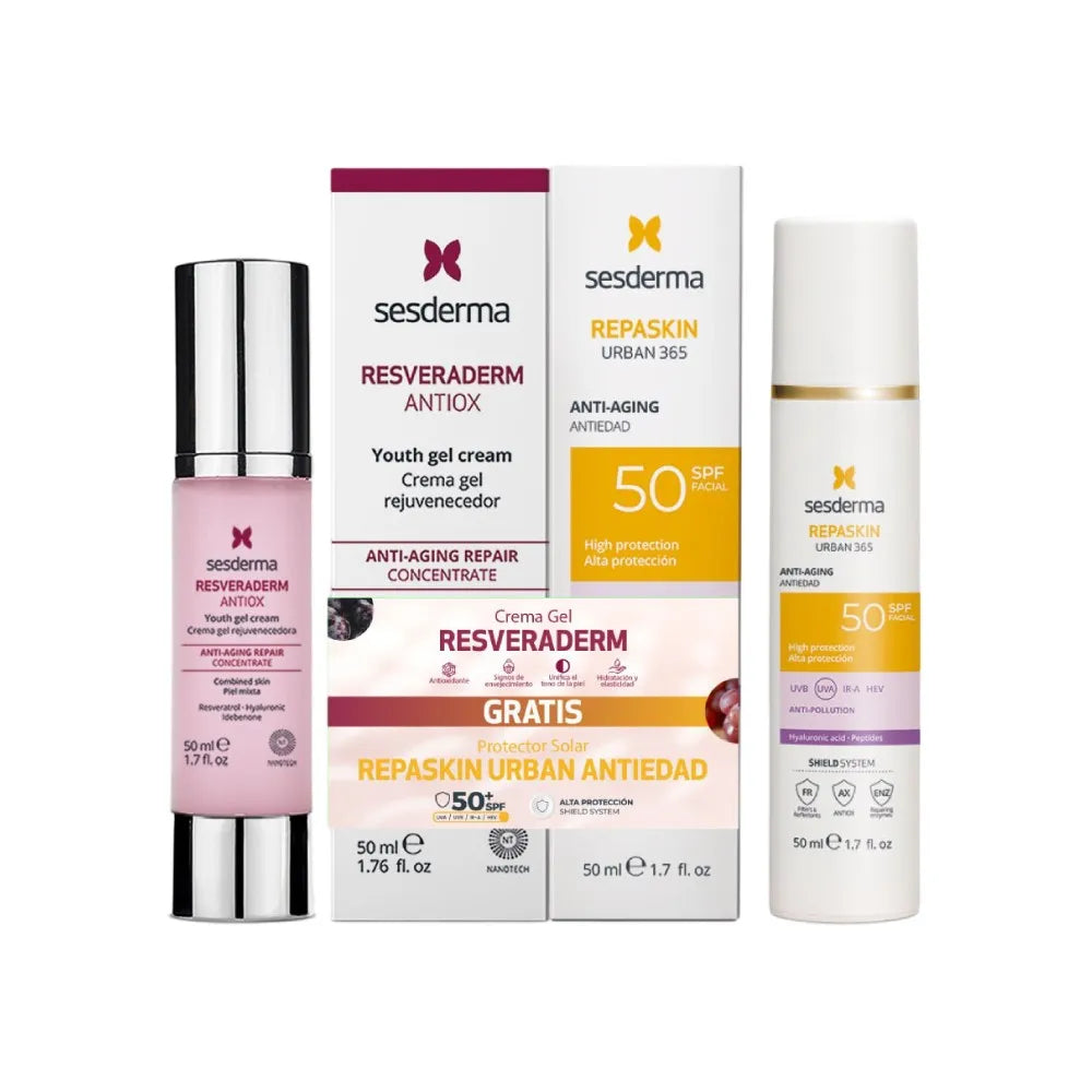 Sesderma Kit Resveraderm Crema Gel x50ml + Gratis Fotoprotector Repaskin Urban Antiedad x50ml
