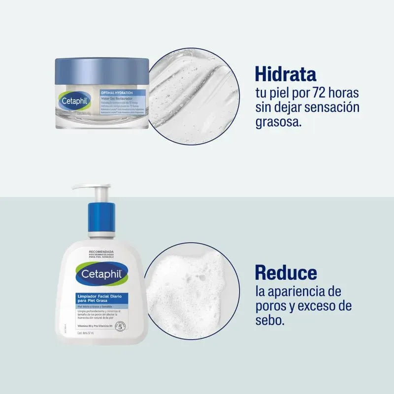Kit Piel Grasa Cetaphil Limpiador Piel Grasa x237ml + Optimal Hydration Water Gel x48g