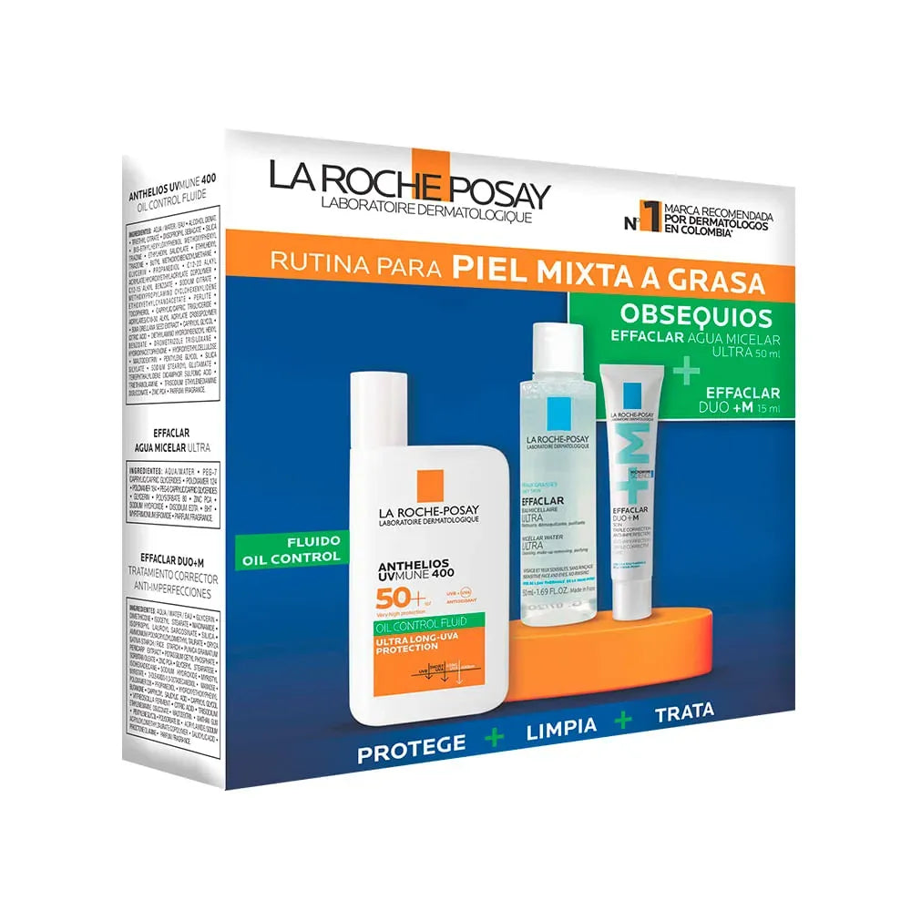 La Roche Posay Kit Anthelios Fluido SPF50+ x50ml + Effaclar Agua Micelar Ultra x50ml + Effaclar Duo+M x15ml