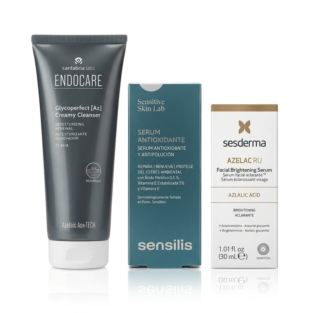 Kit Antioxidante Antimanchas: Sensilis Supreme Booster x30ml + Sesderma Azelac RU Sérum x30ml + Endocare Glycoperfect Cleanser x150ml