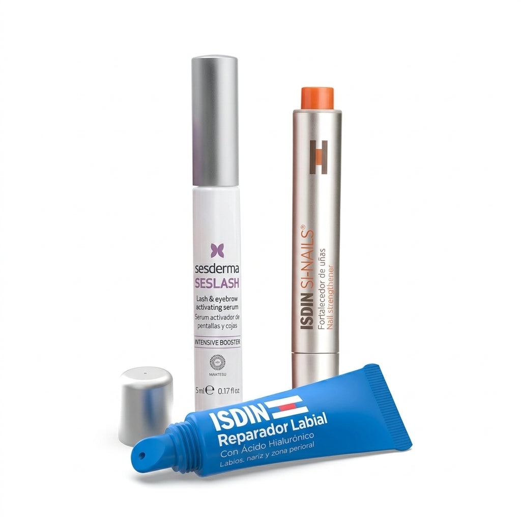 Kit Pestañas, Uñas y Labios: Sesderma Seslash x5ml + ISDIN Si-Nails x2.5ml + ISDIN Reparador Labial Fluido x4g