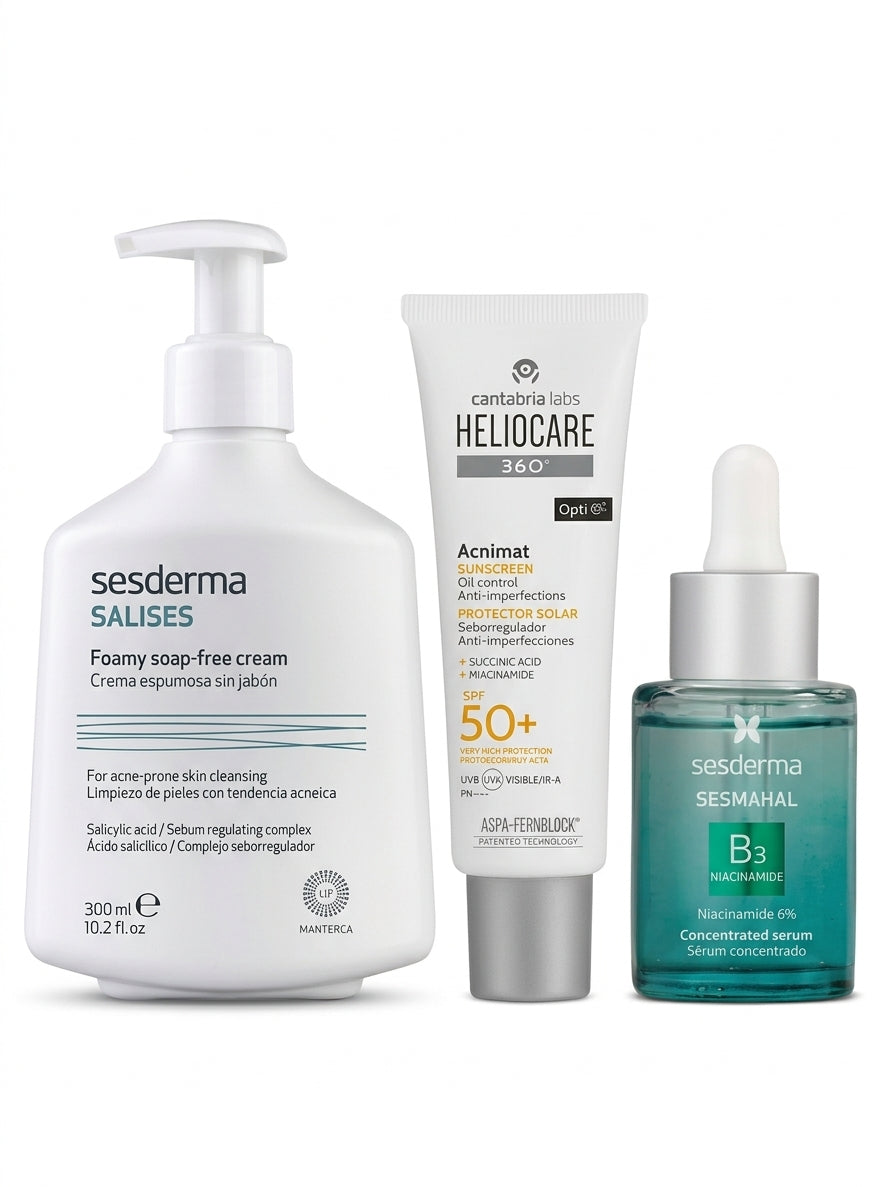 Pack Anti imperfecciones ( Salises gel limpiador +Sesmahal B3+Heliocare Acnimat )