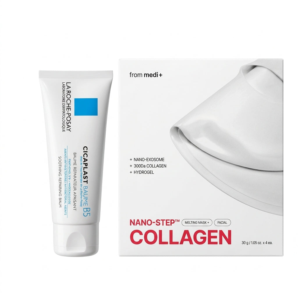 Kit Calma y Repara: La Roche-Posay Cicaplast Baume B5+ x40ml + from medi+ Mascarilla Hidrogel Colágeno Nano-Step x4