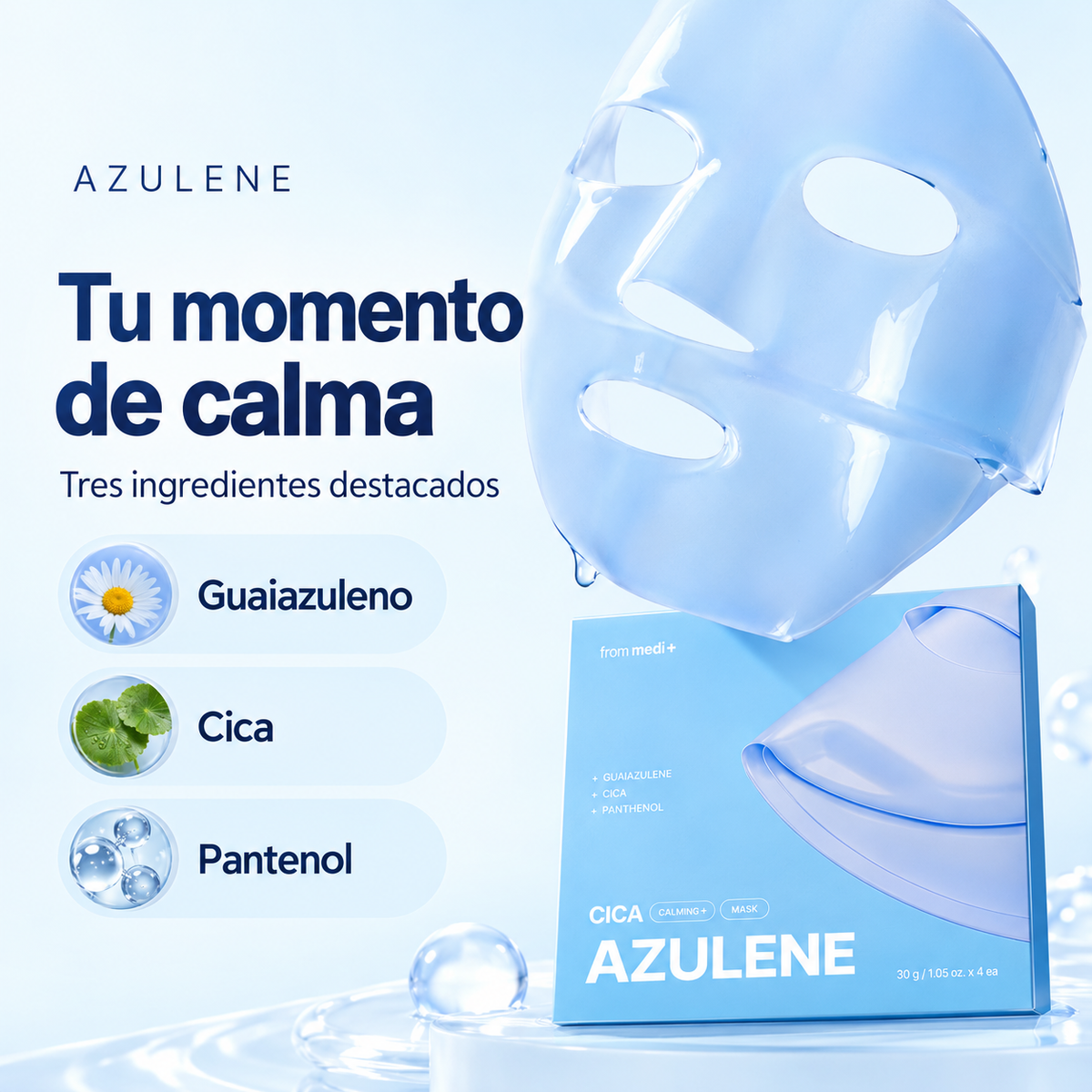 Mascarilla hidrogel Azulene de from medi+, efecto reparador y calmante