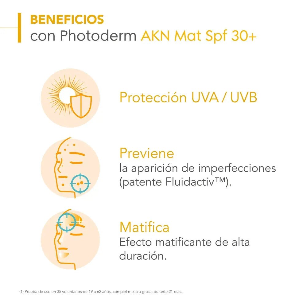 Bioderma Fotoprotector Photoderm AKN Fluido Anti - Imperfecciones Matificante SPF30+ x40ml - TIENDA PIEL