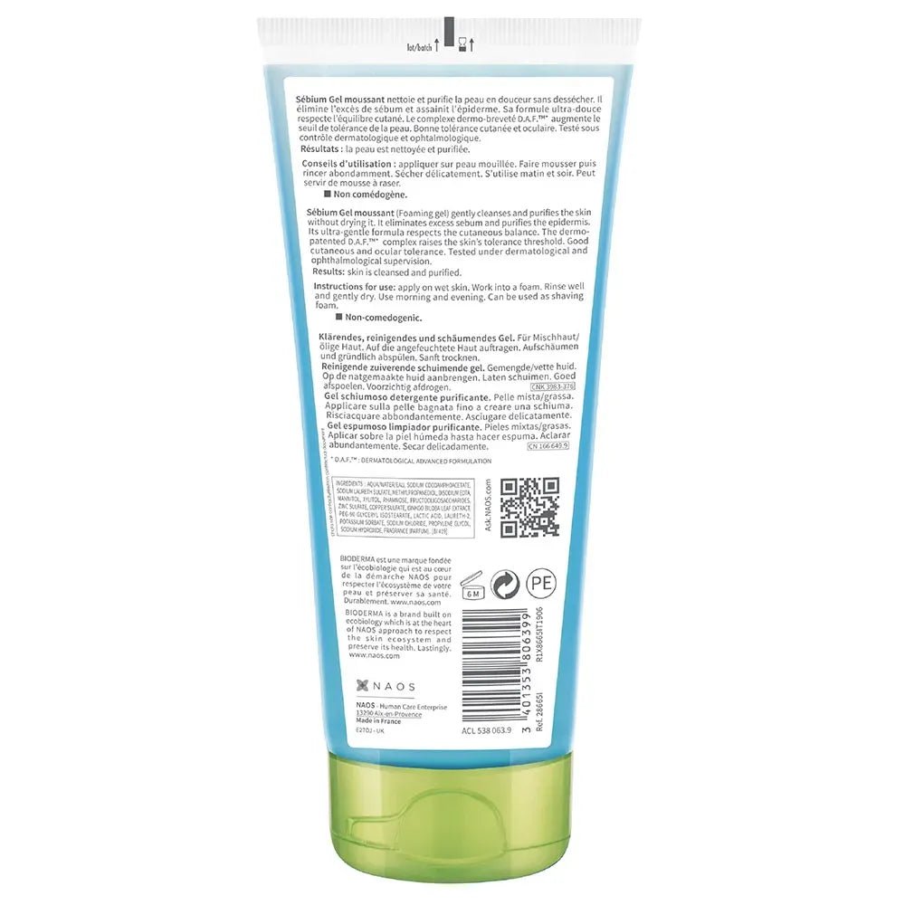 Bioderma Sébium Gel Limpiador Espumoso x200ml - TIENDA PIEL