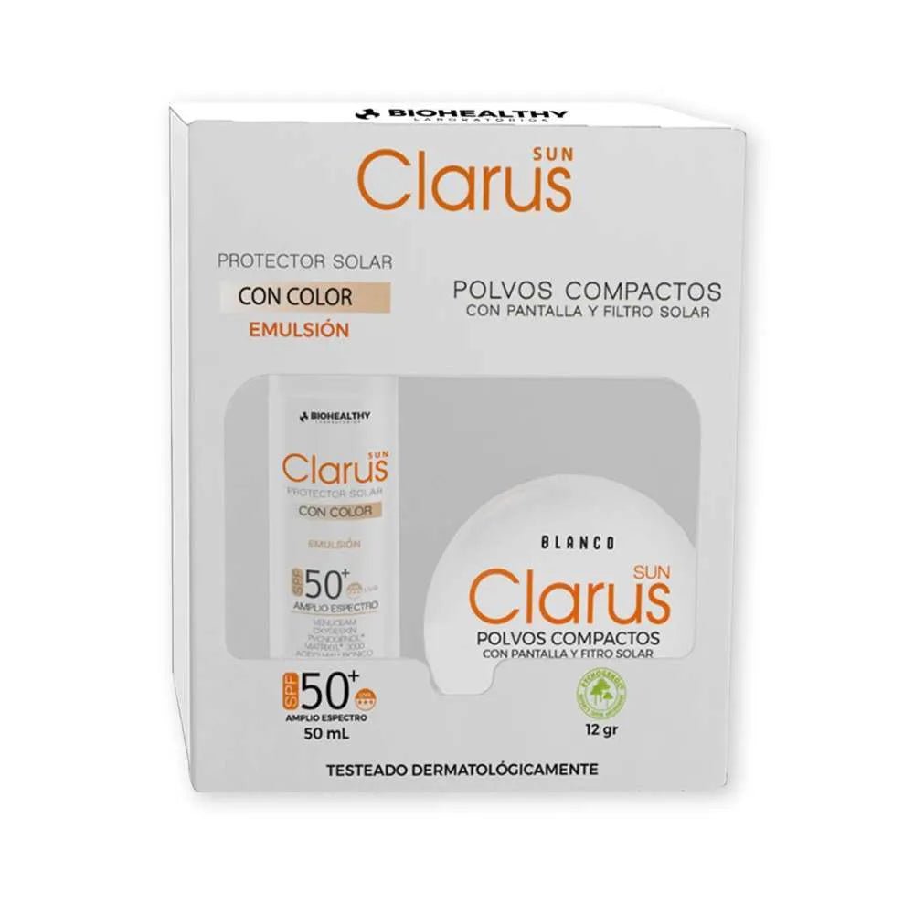 BIOHEALTHY Kit Clarus Polvos Compactos Trigueño + Protector Solar Con Color x50ml - TIENDA PIEL