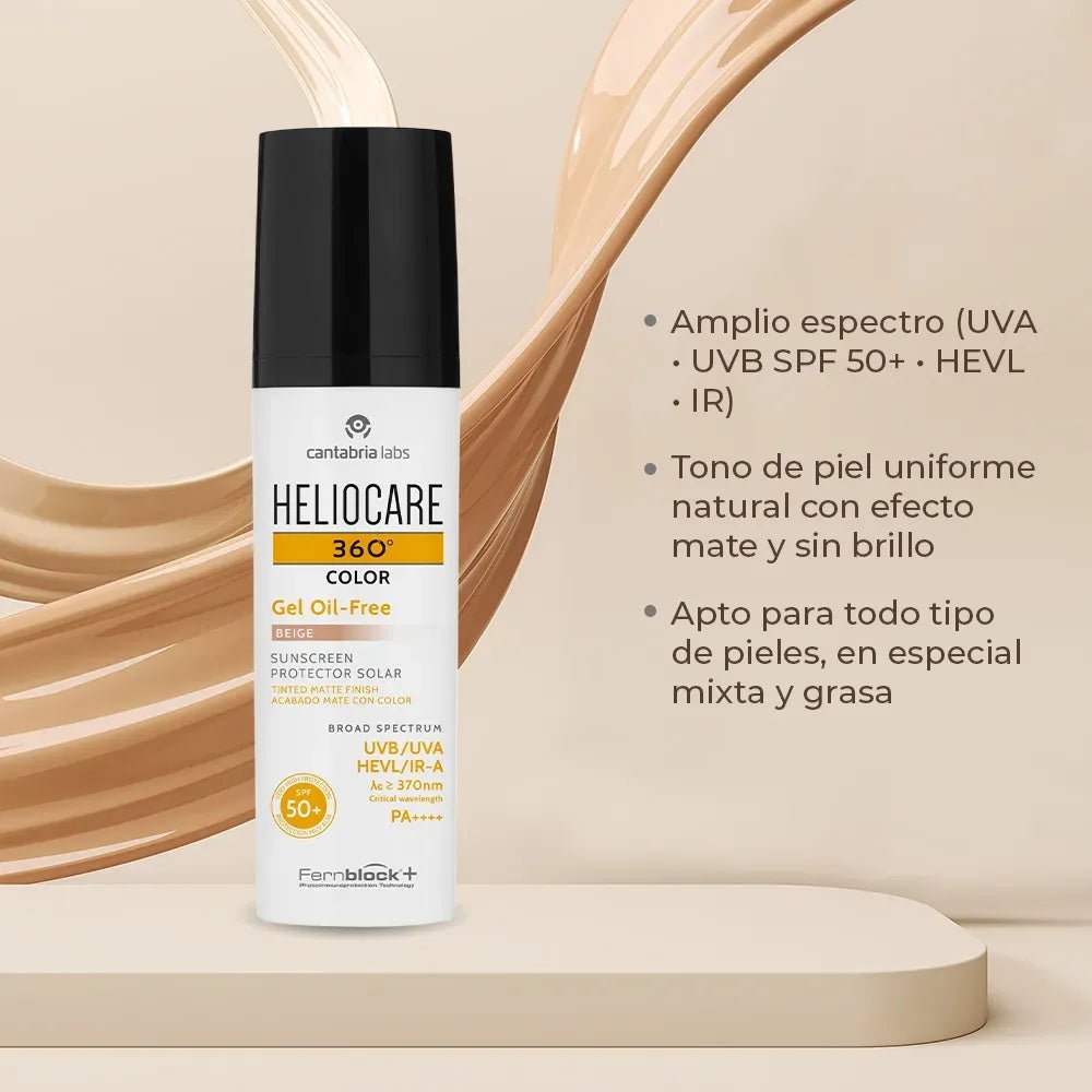 Heliocare 360° Fotoprotector Gel Oil Free Color Beige SPF50+ x50ml - TIENDA PIEL