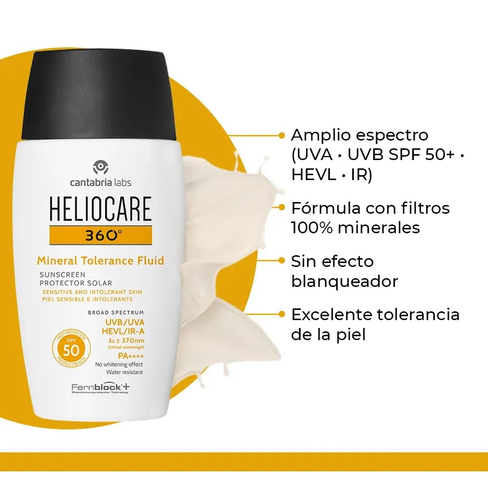 Heliocare 360° Fotoprotector Mineral Tolerance Fluido SPF50+ x50ml - TIENDA PIEL