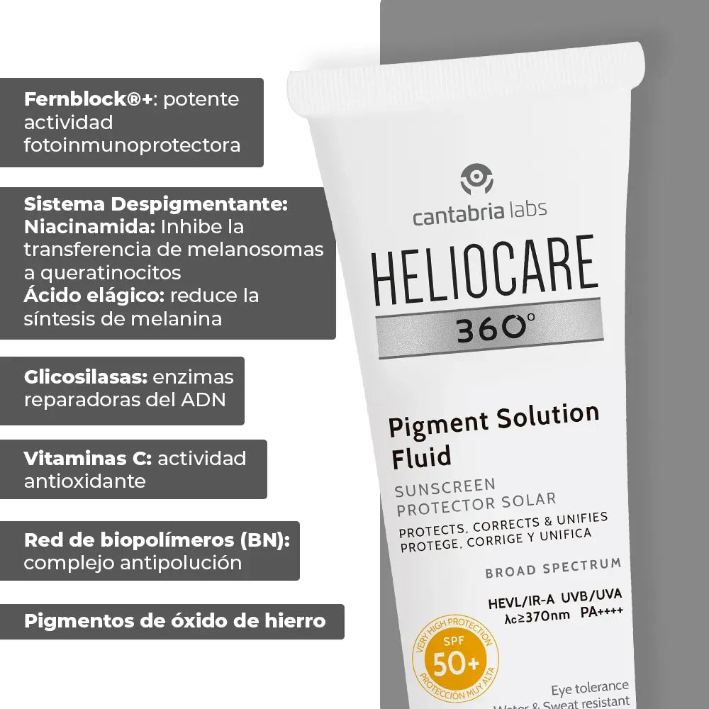 Heliocare 360° Fotoprotector Pigment Solution Fluido SPF50+ x50ml - TIENDA PIEL