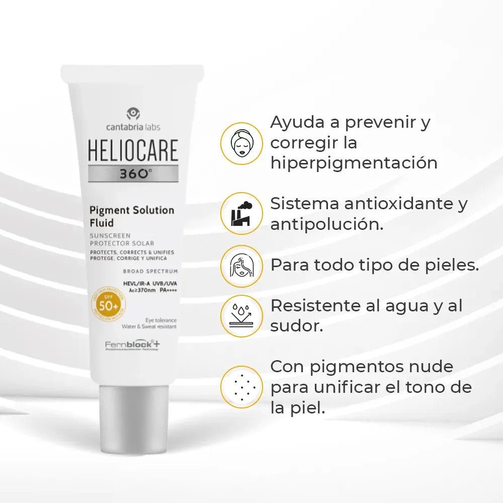 Heliocare 360° Fotoprotector Pigment Solution Fluido SPF50+ x50ml - TIENDA PIEL