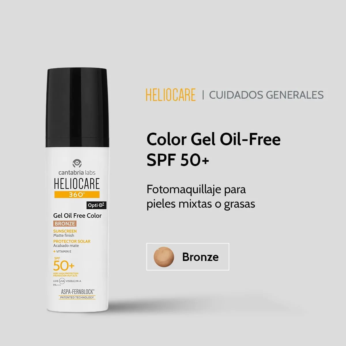 Heliocare 360° Fotoprotector Gel Oil Free Color Bronze SPF50+ x50ml