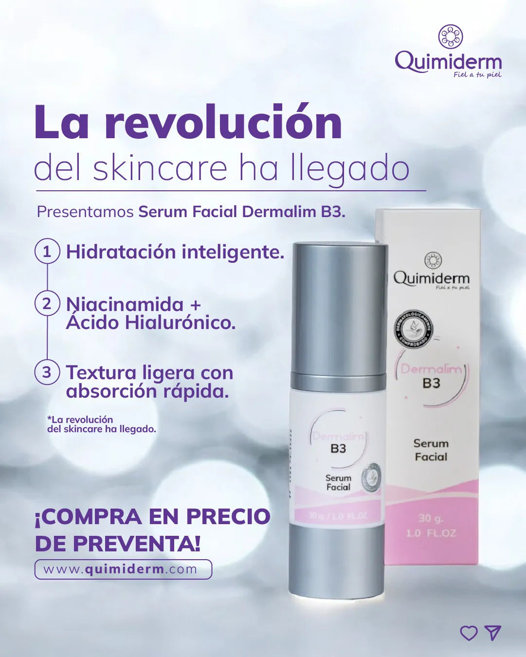 Quimiderm Dermalim B3 Sérum Facial Hidratante x30g