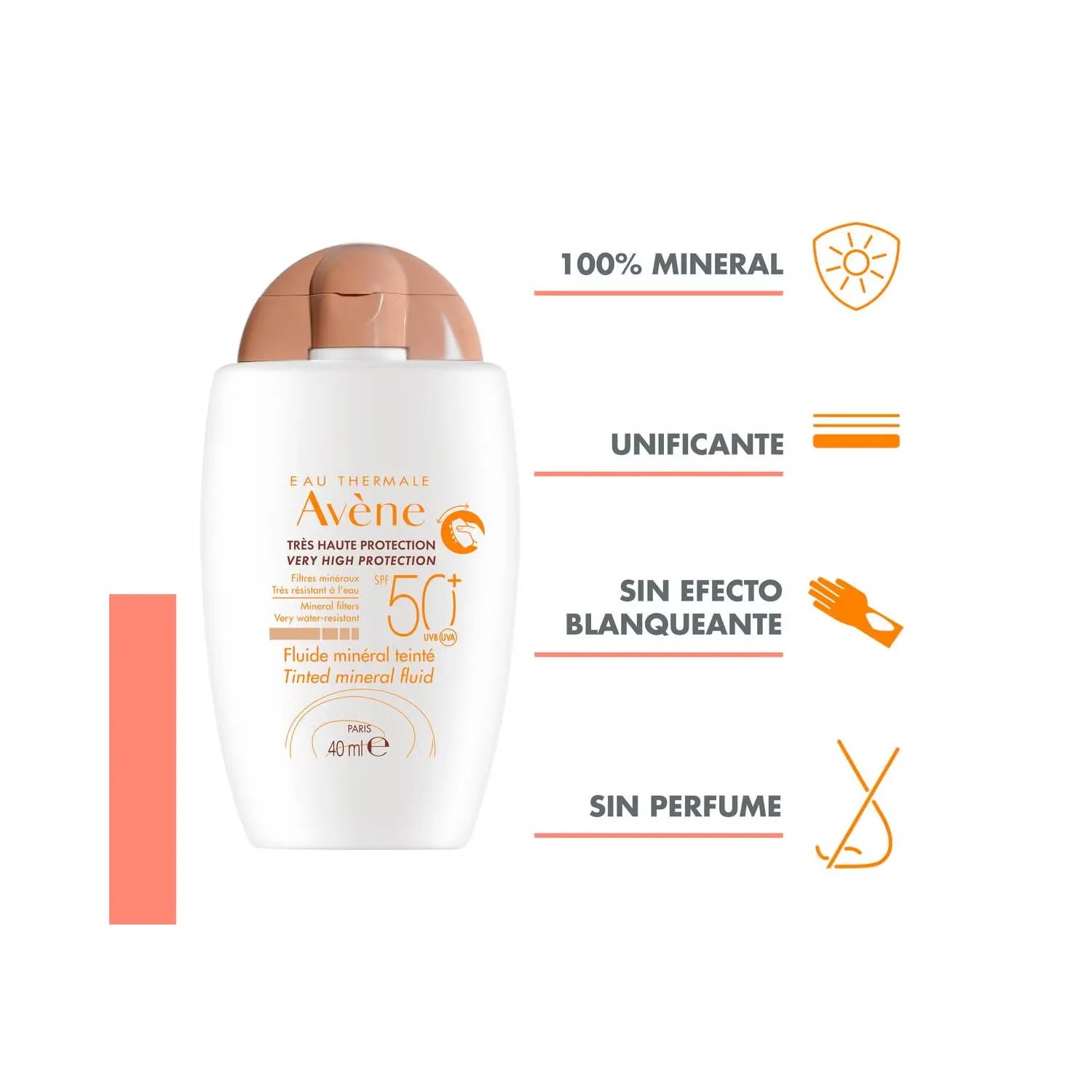 Avene Fotoprotector Fluido Mineral FPS50+ con Color x40ml