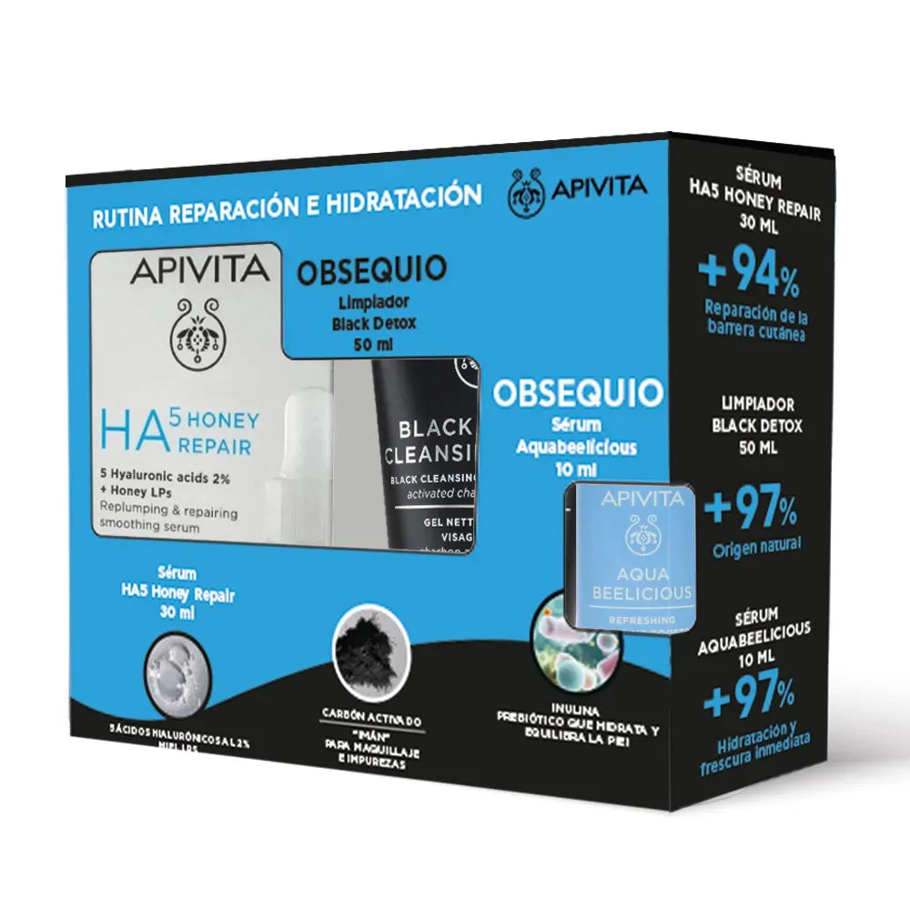 Apivita Kit Reparación e Hidratación para Mamá (HA5Honey Repair-Black Detox-Aqua Beelicious)