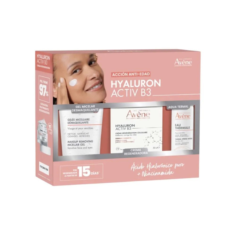 Kit Antiedad Avene Hyaluron Activ B3 Crema Regeneradora x50ml + Gel Desmaquillante + Agua Termal - TIENDA PIEL