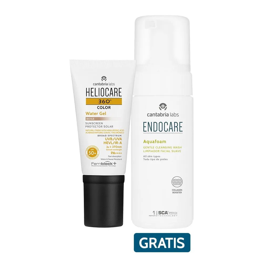 Kit Heliocare 360° Water Gel Color Beige SPF50+ x50ml Gratis Endocare Aquafoam x125ml - TIENDA PIEL