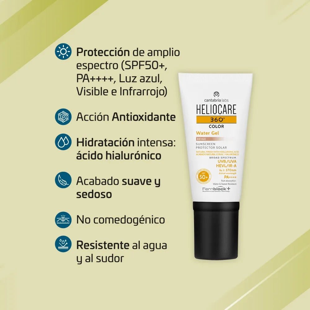 Kit Heliocare 360° Water Gel Color Beige SPF50+ x50ml Gratis Endocare Aquafoam x125ml - TIENDA PIEL