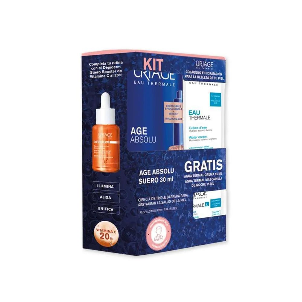 Kit Uriage Age Absolu Suero x30ml + Agua Termal Crema 15 ml + Agua Termal Mascarilla De Noche 15mMl - Tienda Piel