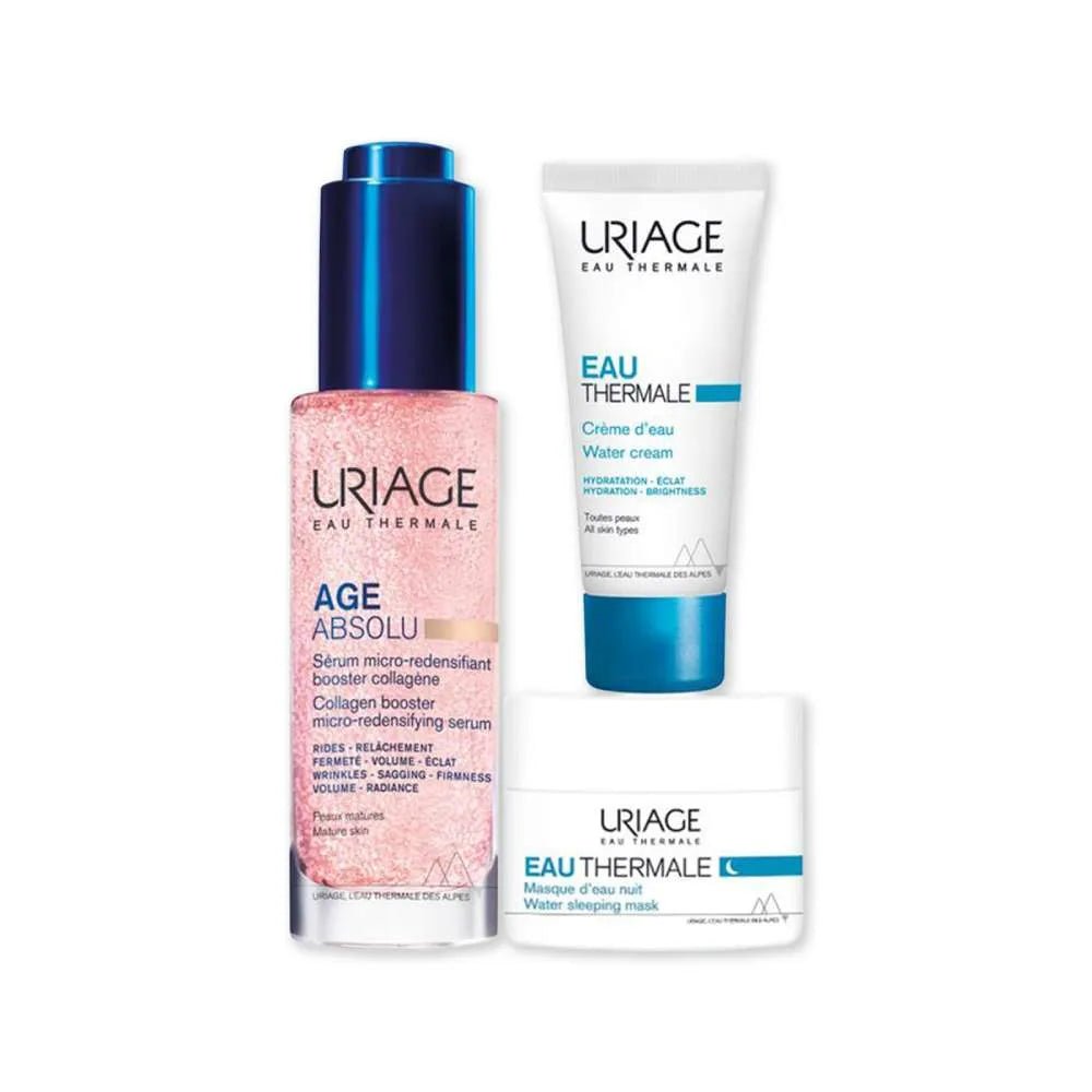 Kit Uriage Age Absolu Suero x30ml + Agua Termal Crema 15 ml + Agua Termal Mascarilla De Noche 15mMl - Tienda Piel