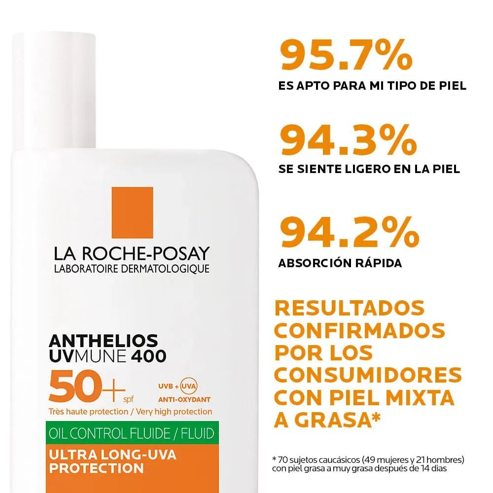 La Roche - Posay Anthelios UvMune 400 Fluido Oil Control SPF50+ Sin Color x 50ml - TIENDA PIEL