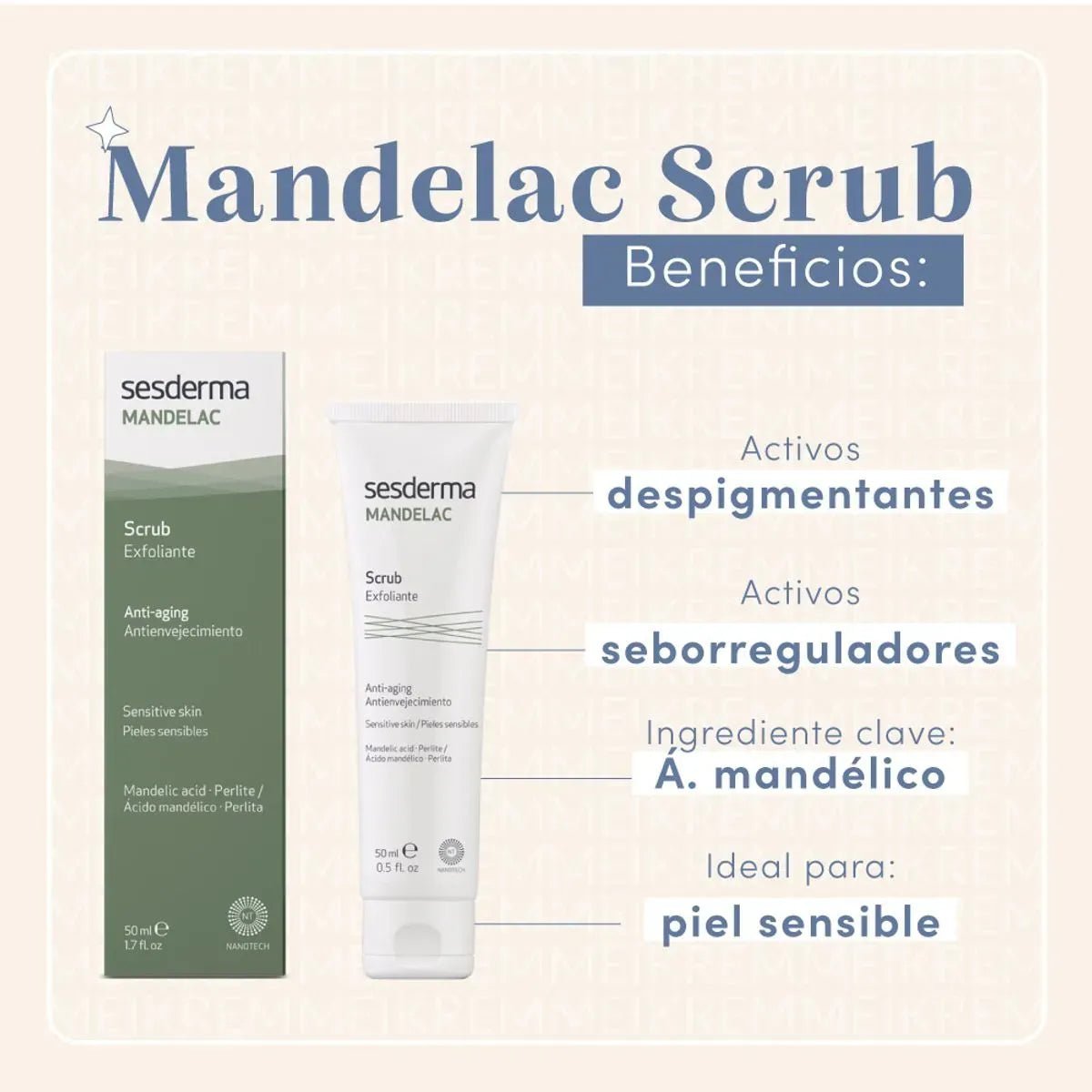 MANDELAC SCRUB CARA Y CUERPO X50ML - Tienda Piel