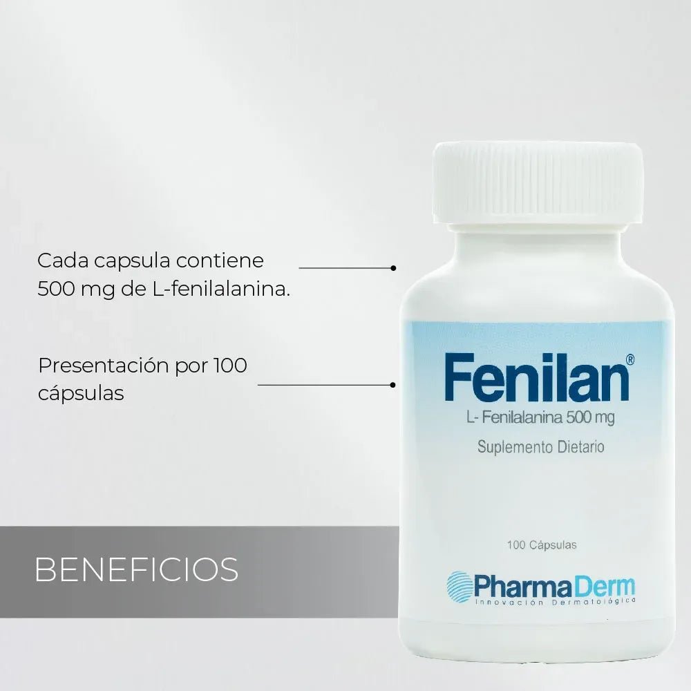 Pharmaderm Fenilan (Fenilalanina 500mg) x100 capsulas - TIENDA PIEL