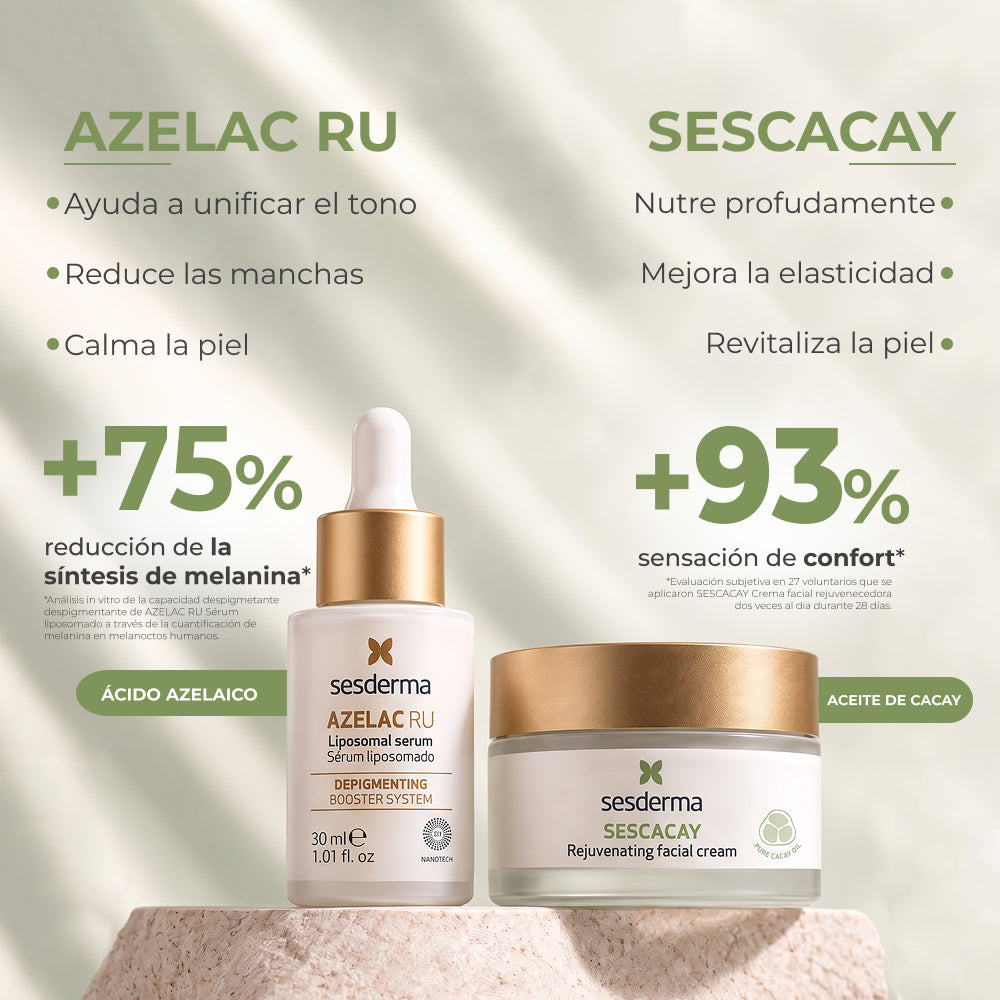 Beneficios de Azelac RU y Sescacay: unifica el tono, reduce manchas y nutre la piel