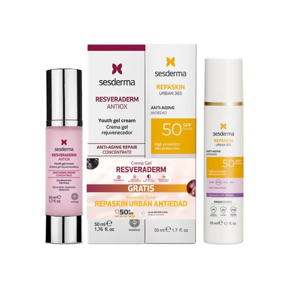 Sesderma Kit Resveraderm Crema Gel x50ml + Gratis Fotoprotector Repaskin Urban Antiedad x50ml - TIENDA PIEL