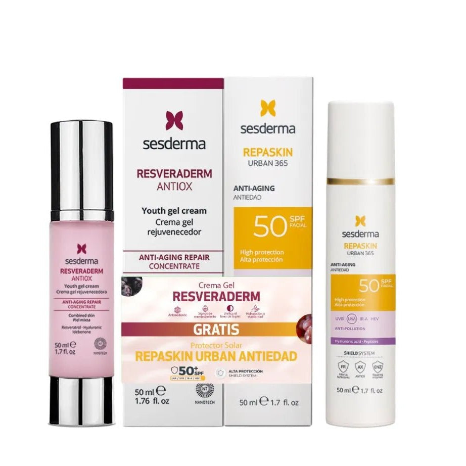 Sesderma Kit Resveraderm Crema Gel x50ml + Gratis Fotoprotector Repaskin Urban Antiedad x50ml - TIENDA PIEL