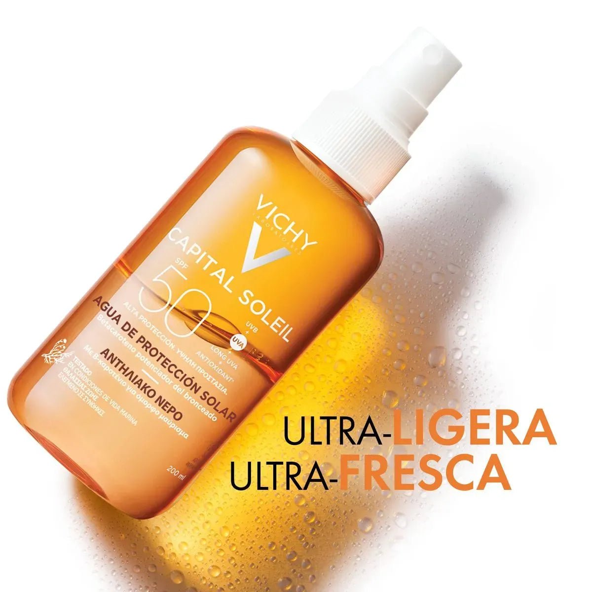 Vichy Fotoprotector Capital Soleil Agua Solar Protectora SPF50+ Bronceadora x200ml - TIENDA PIEL