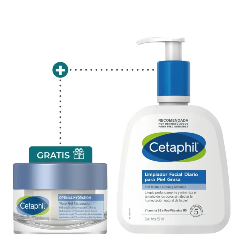 Kit Piel Grasa Cetaphil Limpiador Piel Grasa x237ml + Optimal Hydration Water Gel x48g