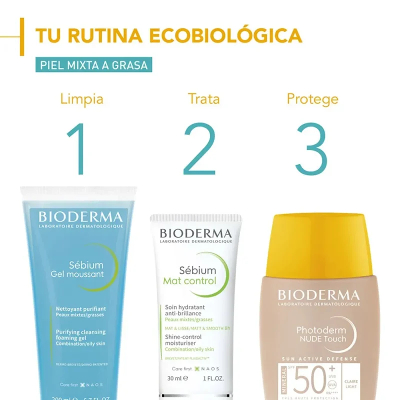 Bioderma Fotoprotector Photoderm NUDE Touch Mineral SPF50+ con Color Tono Claro x40ml