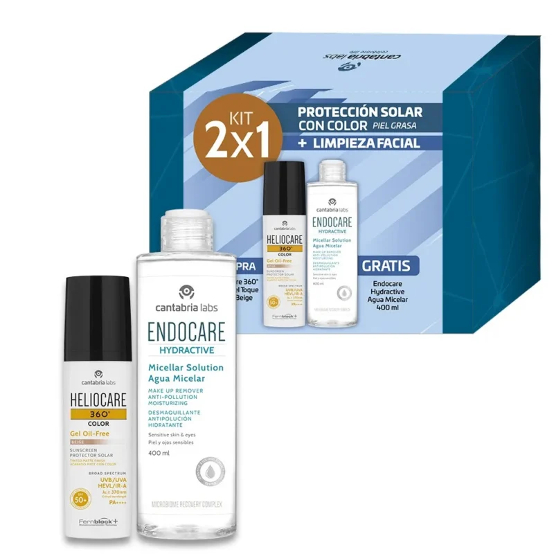 Kit Heliocare 360° Gel Oil-Free Beige x50ml Gratis Endocare Hydractive Agua Micelar x400ml