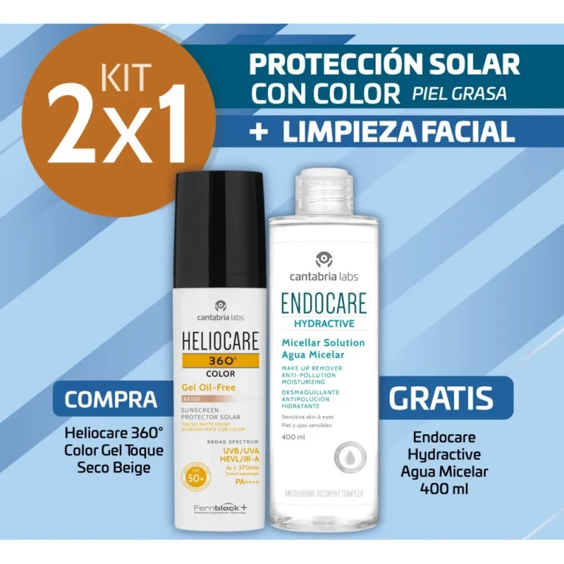 Kit Heliocare 360° Gel Oil-Free Beige x50ml Gratis Endocare Hydractive Agua Micelar x400ml